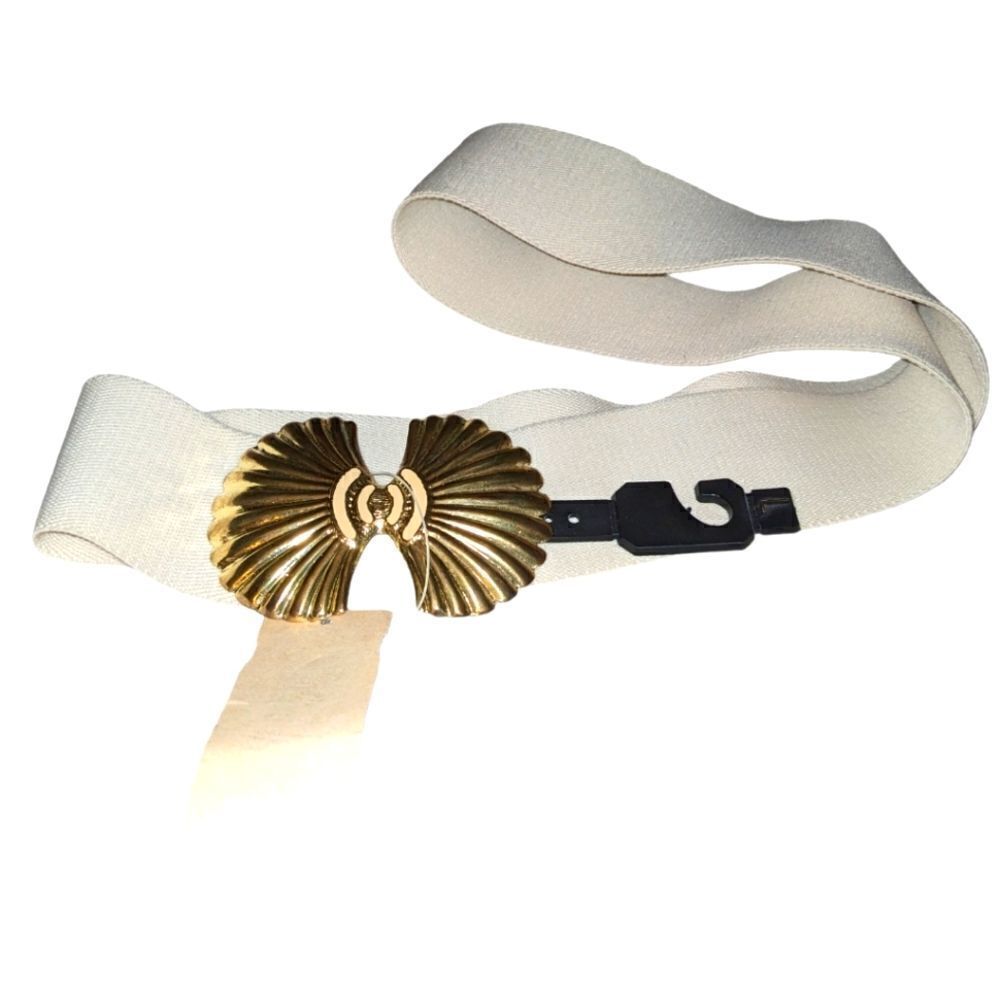 Vintage white elastic belt with gold tone buckle size Large NWT